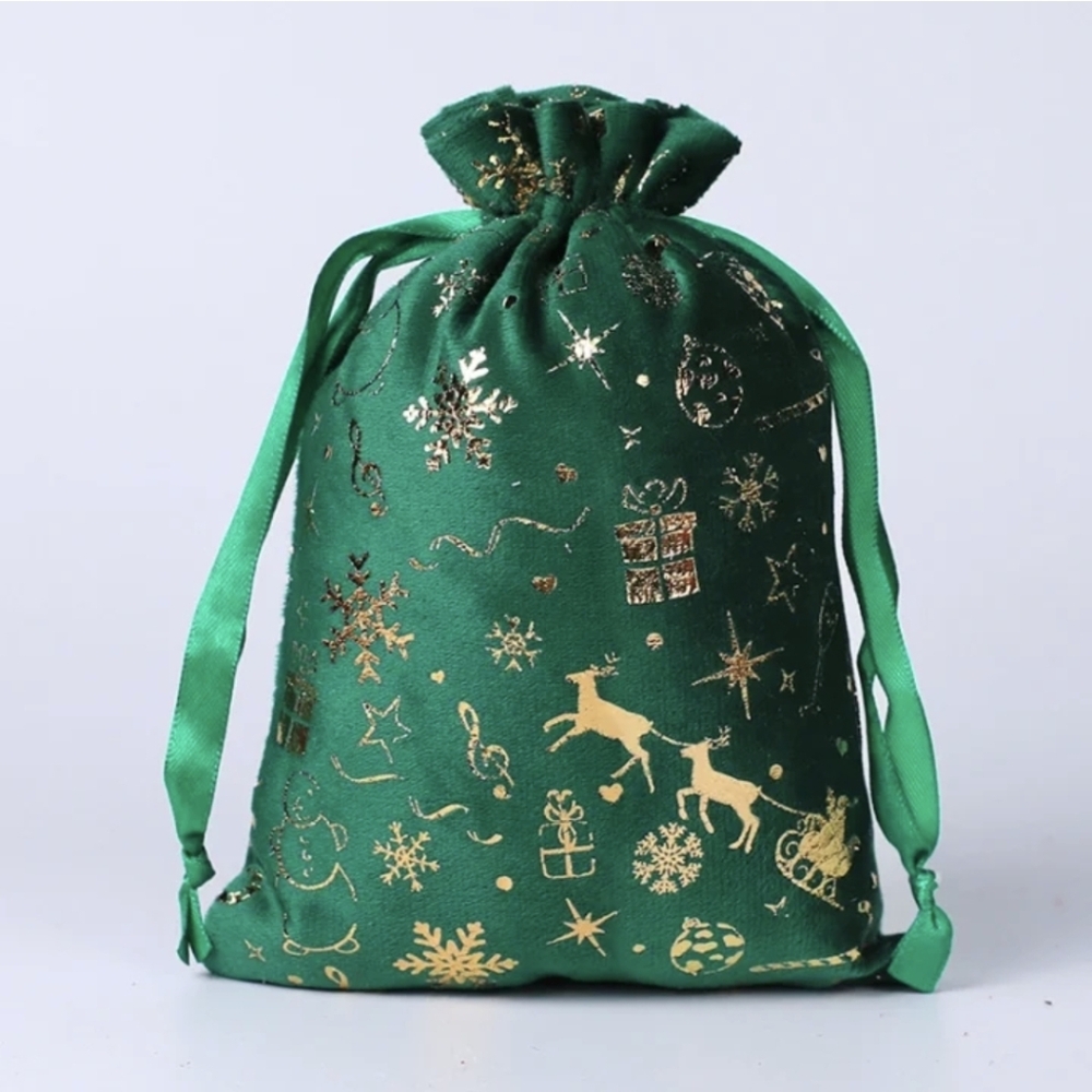5 Green & Gold Drawstring Bags - Picture 2 of 9
